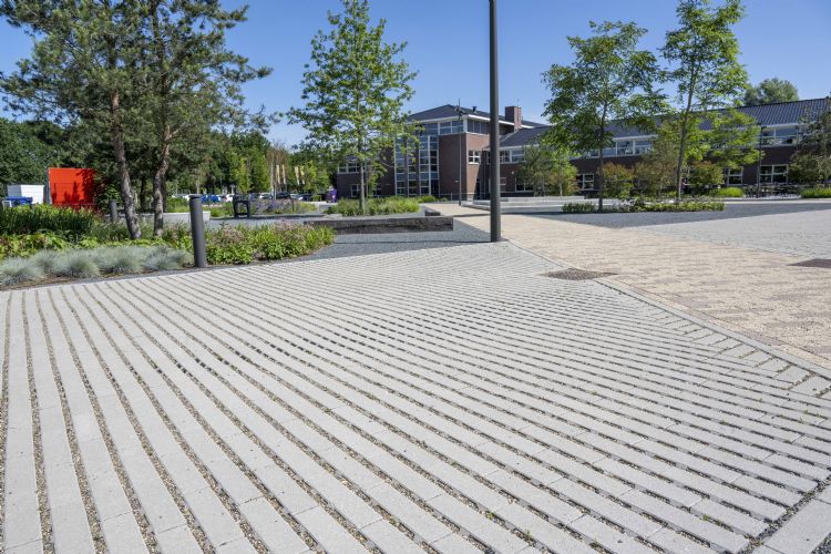 Brainport Human Campus met waterpasserende bestrating van MBI voor ruimte van groen en water. Brainport Human Campus met waterpasserende bestrating van MBI voor ruimte van groen en water.