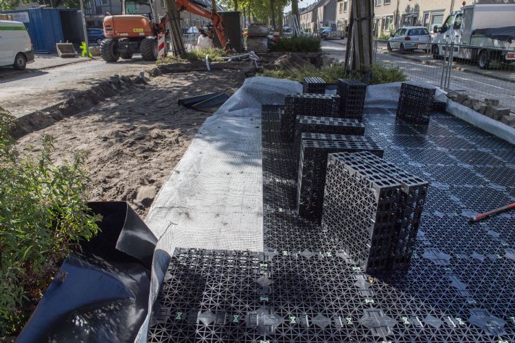 Bij bomen langs de Slangenburgweg werden kratconstructies geplaatst Bij bomen langs de Slangenburgweg werden kratconstructies geplaatst