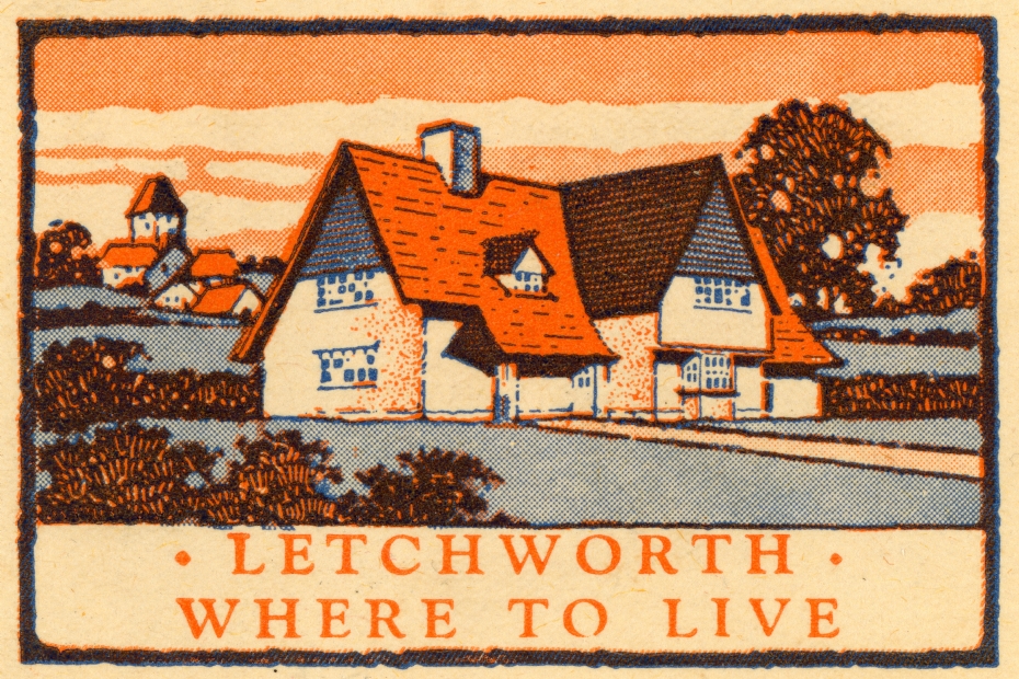 Prent van de eerste tuinstad Letchworth, Verenigd Koninkrijk, Where to live? Collectie Museum het Schip