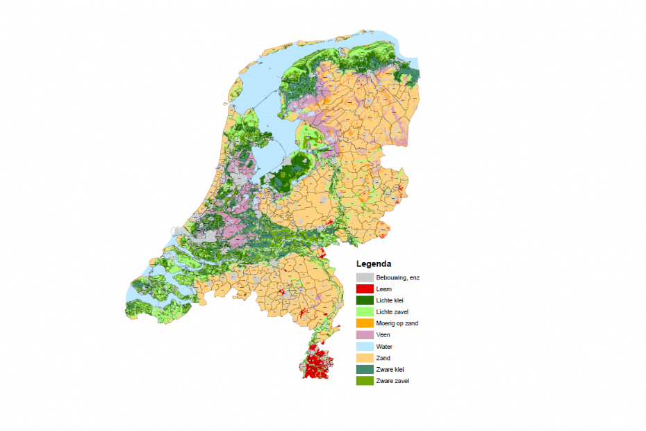 Grondsoortenkaart van Nederland. Beeld Cruydt-Hoeck Grondsoortenkaart van Nederland. Beeld Cruydt-Hoeck