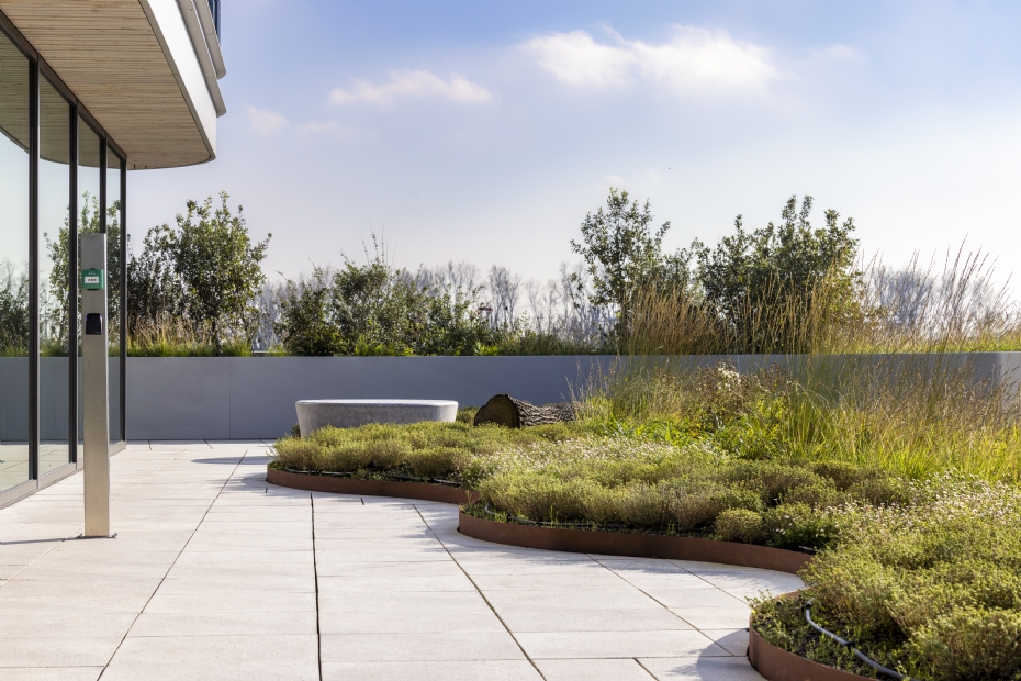 Deze loper verbindt het maaiveld met de dakterrassen (Foto: Cojan van Toor Fotografie)