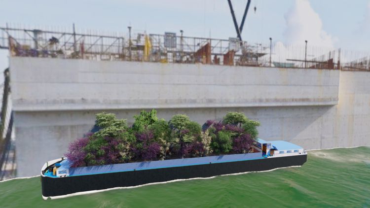 Een schets van hoe de tuinen van Todirijo er op binnenvaartsschepen uit zouden kunnen zien. Bron: John Todirijo Een schets van hoe de tuinen van Todirijo er op binnenvaartsschepen uit zouden kunnen zien. Bron: John Todirijo