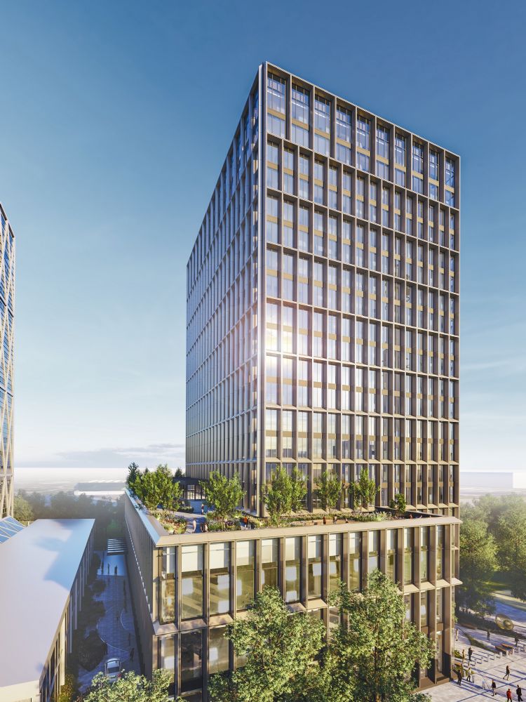 Gebouw EMA Amsterdam. Aanleg retentiedak met <i>smart flow control</i>: Koninklijke Ginkel Groep. Foto: Optigrün Gebouw EMA Amsterdam. Aanleg retentiedak met <i>smart flow control</i>: Koninklijke Ginkel Groep. Foto: Optigrün