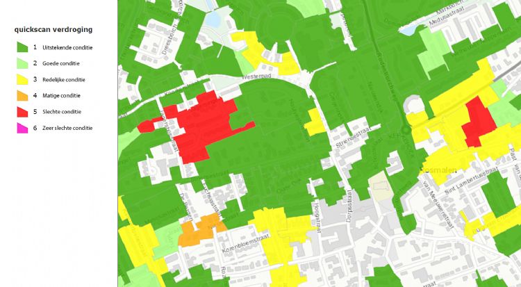 De 'verkeerslichtenkaart' van de quickscan door Alles Over Groenbeheer, hier van Rosmalen. Foto: Alles Over Groenbeheer De 'verkeerslichtenkaart' van de quickscan door Alles Over Groenbeheer, hier van Rosmalen. Foto: Alles Over Groenbeheer
