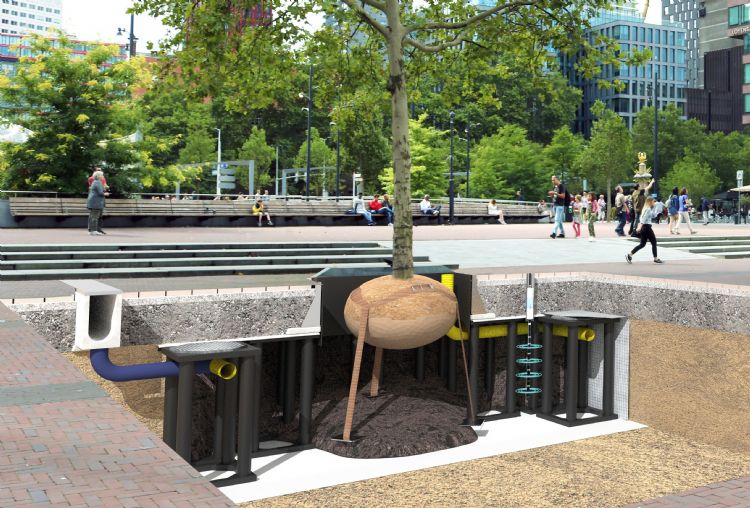 Doorsnede van een Treeparker-bomenbunker Doorsnede van een Treeparker-bomenbunker