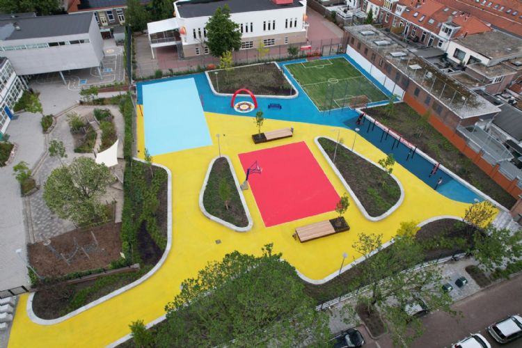 De vernieuwde Krajicek Playground op het Hondiusplein in Den Haag. Foto: Aannemingsbedrijf Van der Meer