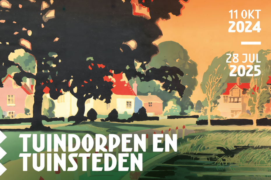 Campagnebeeld tentoonstelling 'Het Paradijs van de Arbeider', gebaseerd op Affiche Welwyn Garden City, Verenigd Koninkrijk, Frederick Schneider Manner, ca 1920, ontwerp Museum Het Schip