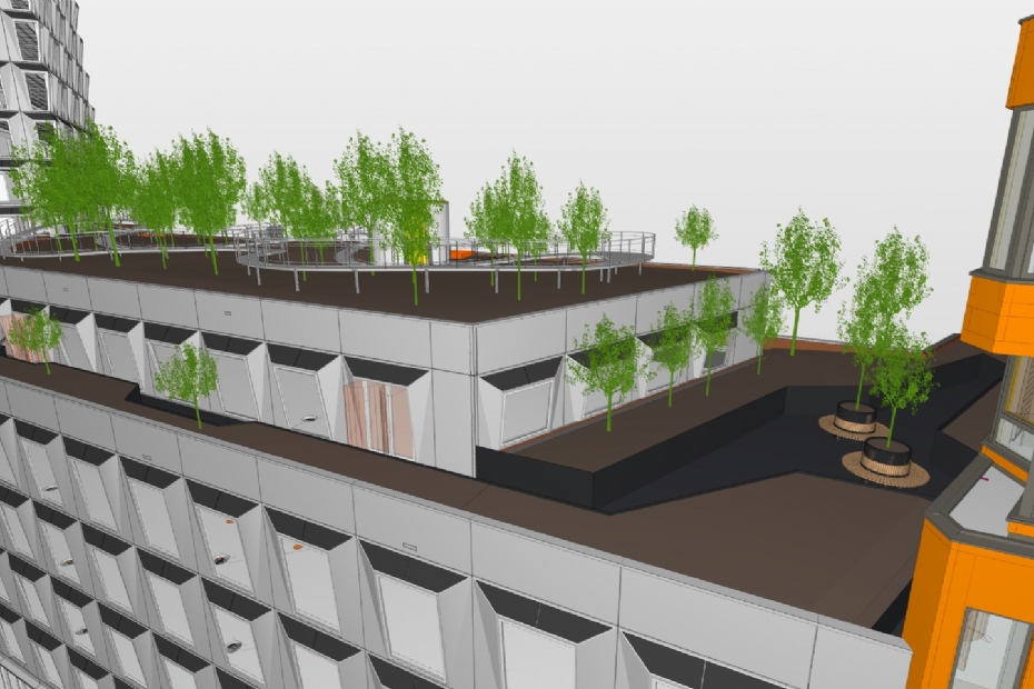 3D-BIM-model bij daktuinproject The Pulse, Amsterdam