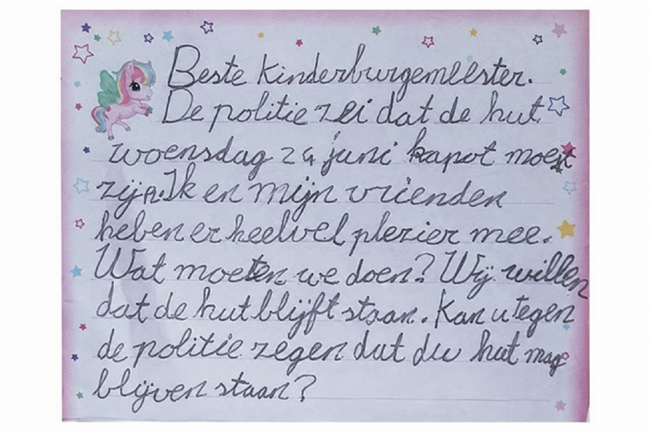 Een 'bezwaarschrift' van de huttenbouwers, gericht aan de Kinderburgermeester